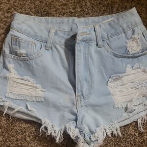 SHEIN Light Blue Ripped Denim Shorts